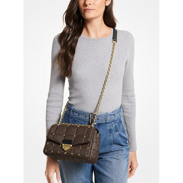 SoHo Large Studded Quilted Signature Logo Shoulder Bag