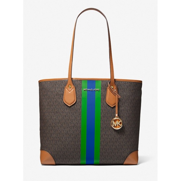 Eva Large Signature Logo Stripe Tote Bag