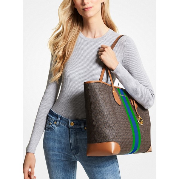 Eva Large Signature Logo Stripe Tote Bag