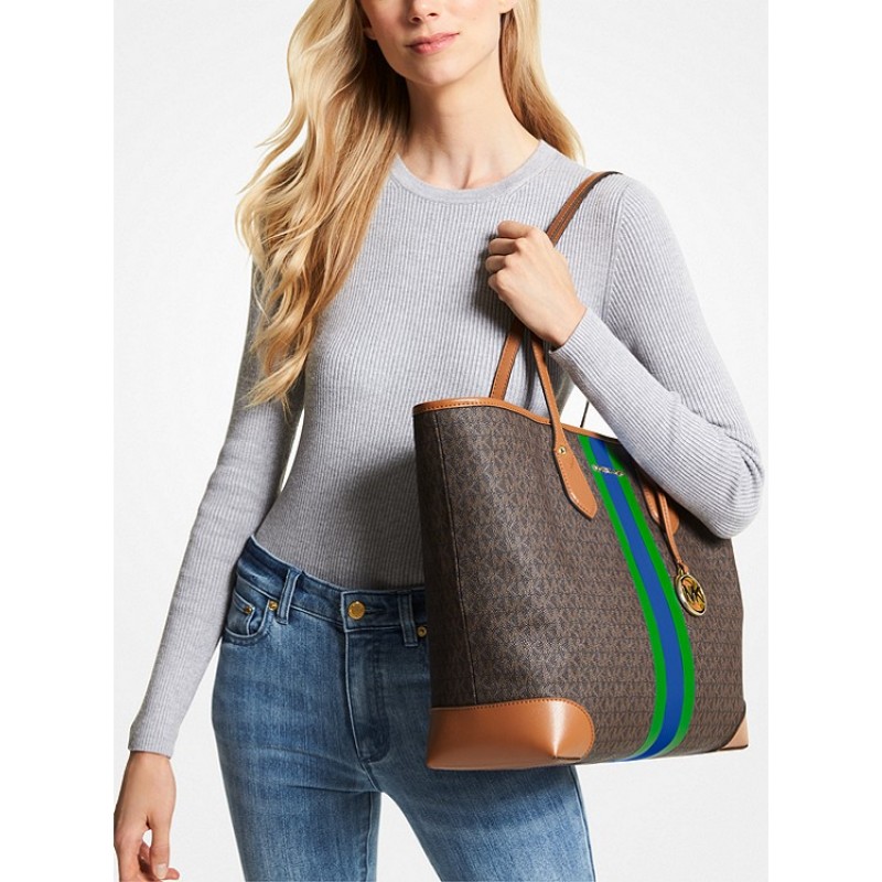 Eva Large Signature Logo Stripe Tote Bag