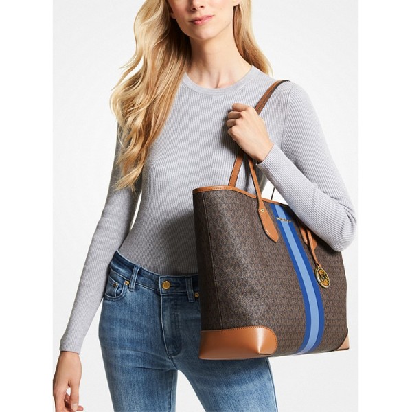 Eva Large Signature Logo Stripe Tote Bag