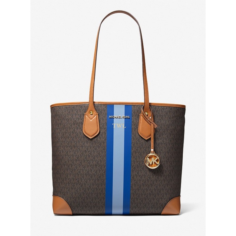 Eva Large Signature Logo Stripe Tote Bag