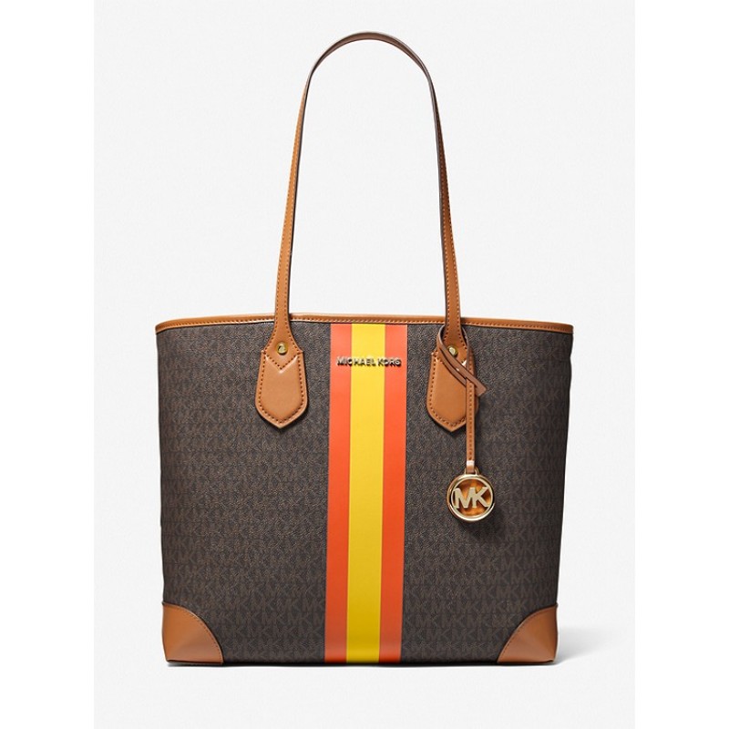 Eva Large Signature Logo Stripe Tote Bag