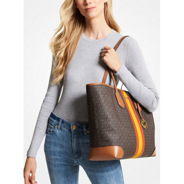 Eva Large Signature Logo Stripe Tote Bag