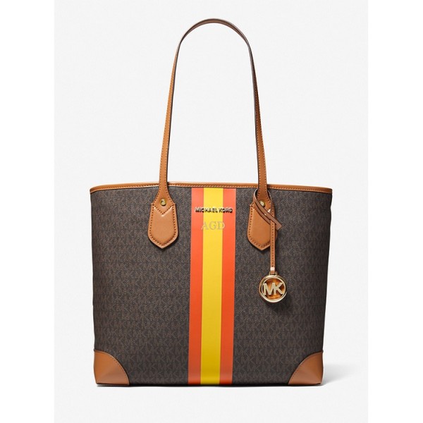 Eva Large Signature Logo Stripe Tote Bag