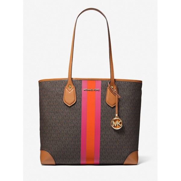 Eva Large Signature Logo Stripe Tote Bag