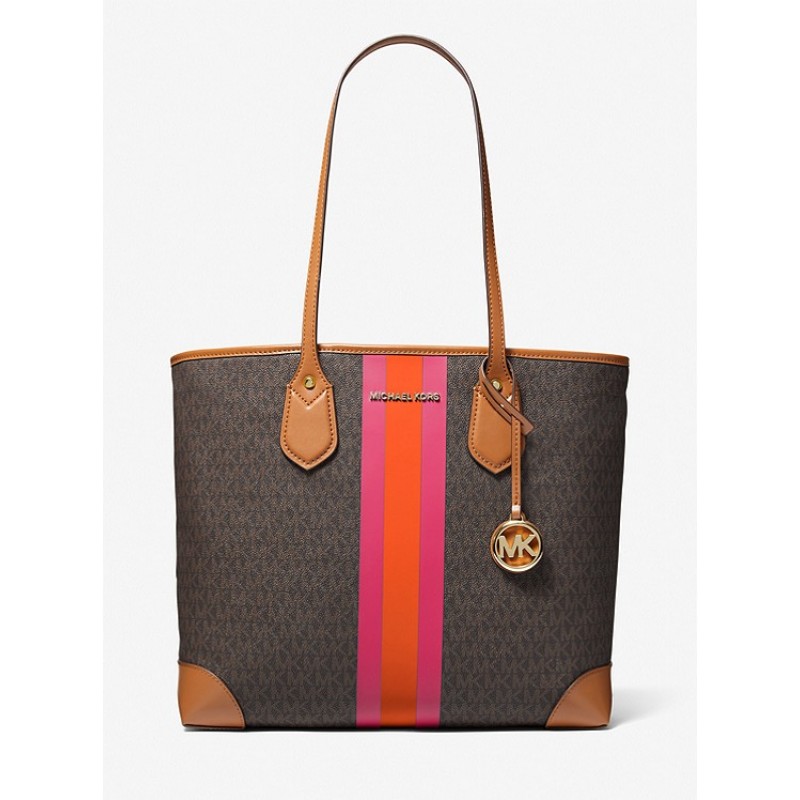 Eva Large Signature Logo Stripe Tote Bag