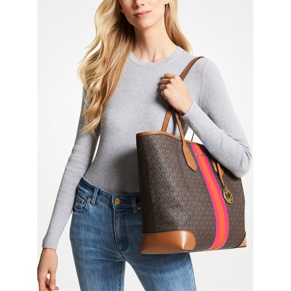 Eva Large Signature Logo Stripe Tote Bag