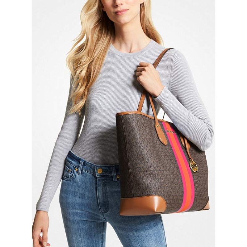 Eva Large Signature Logo Stripe Tote Bag