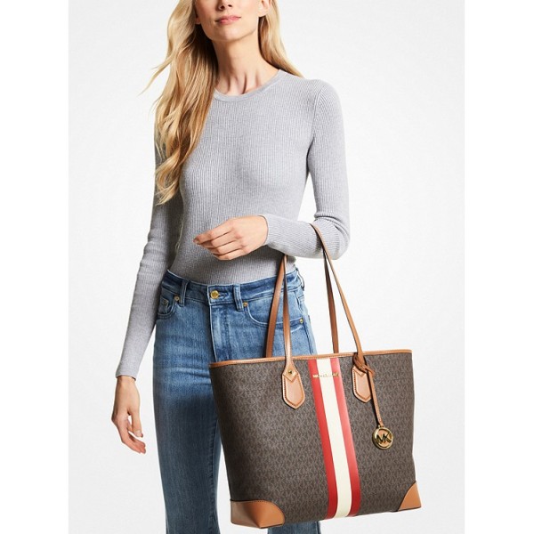 Eva Large Signature Logo Stripe Tote Bag