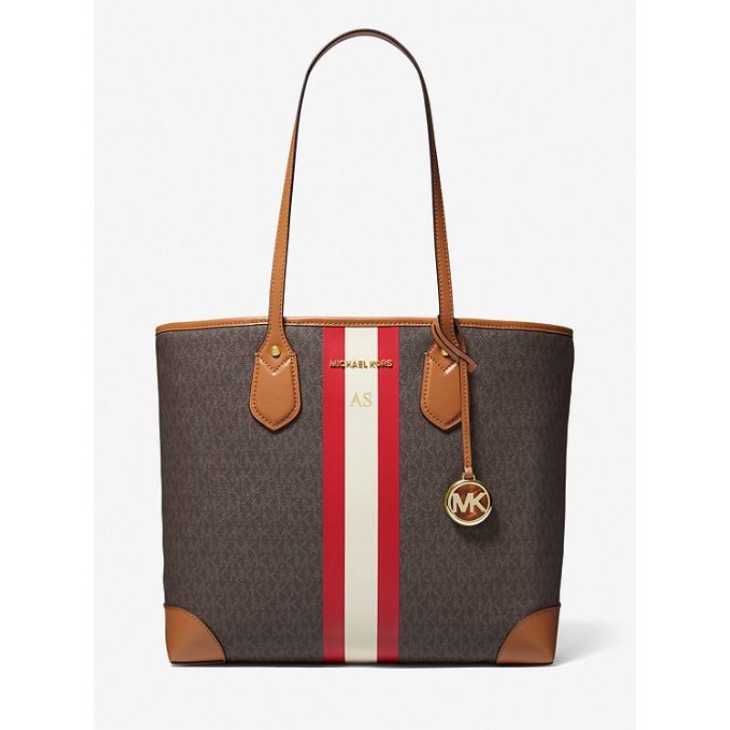 Eva Large Signature Logo Stripe Tote Bag