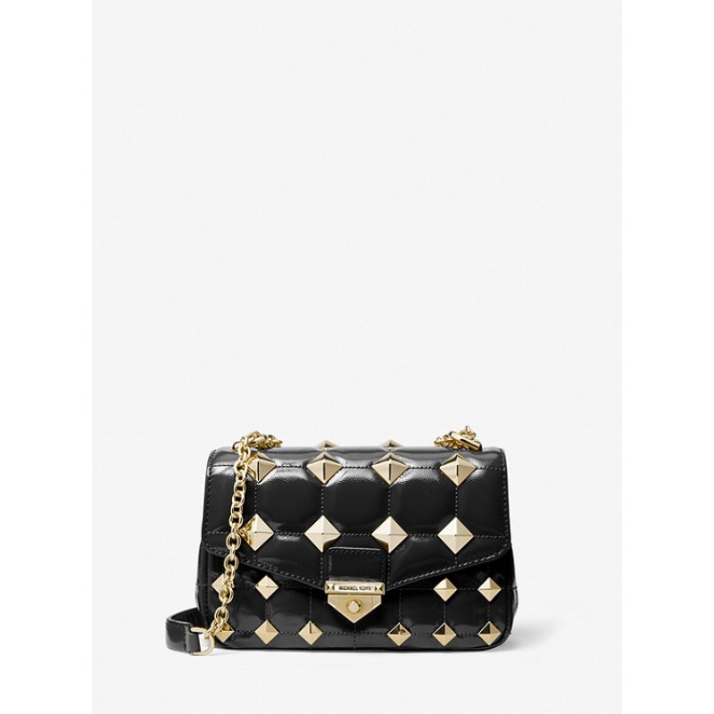 SoHo Small Studded Quilted Patent Leather Shoulder Bag