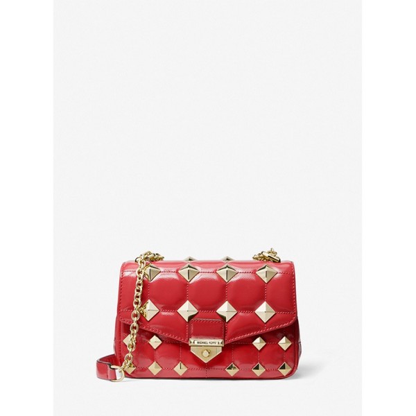 SoHo Small Studded Quilted Patent Leather Shoulder Bag