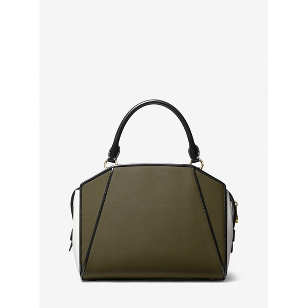 Cleo Medium Color-Block Saffiano Leather Satchel