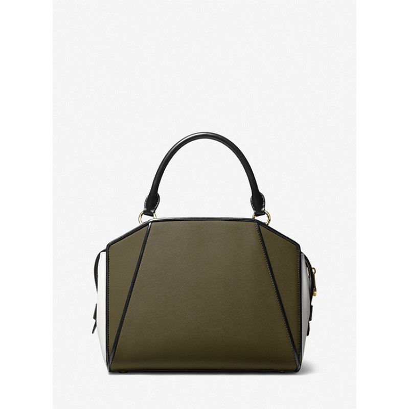 Cleo Medium Color-Block Saffiano Leather Satchel