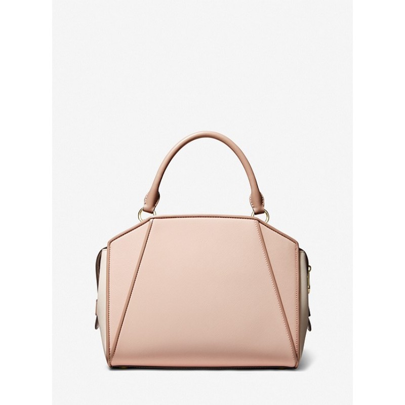 Cleo Medium Color-Block Saffiano Leather Satchel