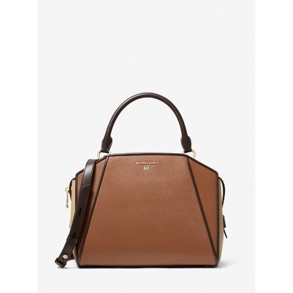 Cleo Medium Color-Block Saffiano Leather Satchel