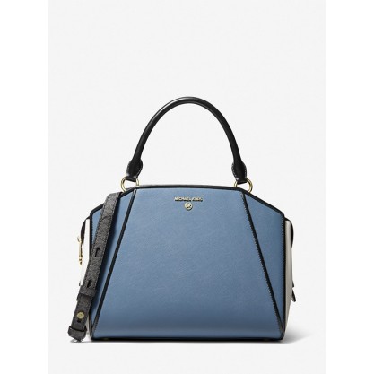 Cleo Medium Color-Block Saffiano Leather Satchel