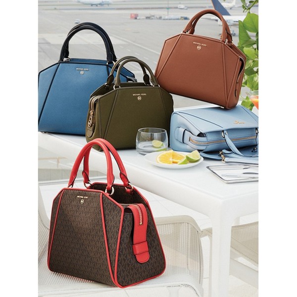 Cleo Medium Color-Block Saffiano Leather Satchel