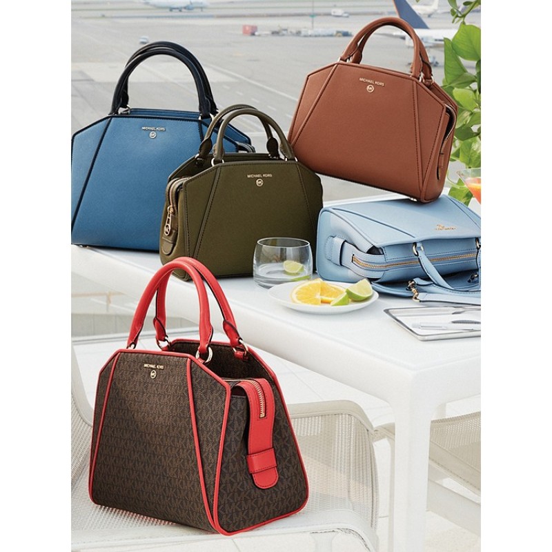 Cleo Medium Color-Block Saffiano Leather Satchel