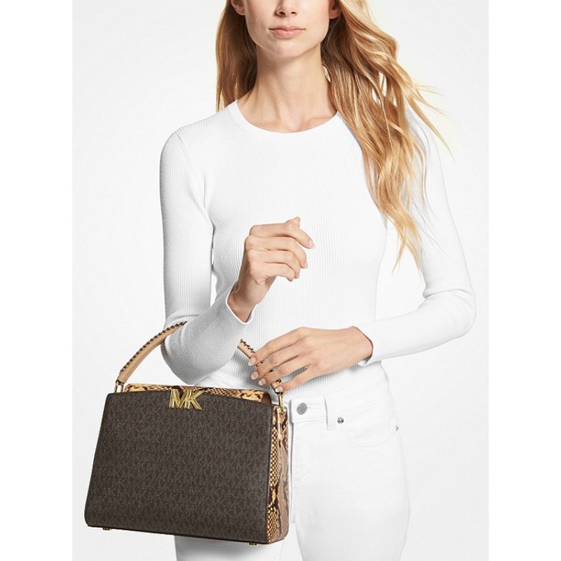 Karlie Medium Logo and Embossed Leather Satchel