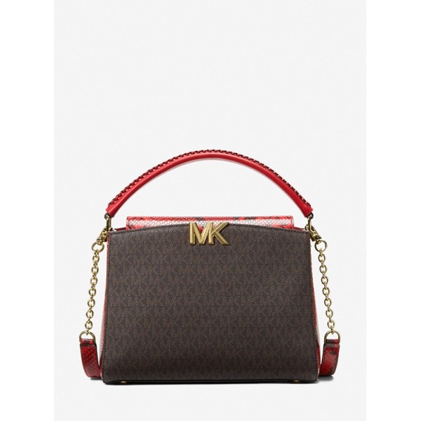 Karlie Medium Logo and Embossed Leather Satchel