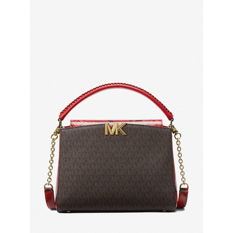 Karlie Medium Logo and Embossed Leather Satchel