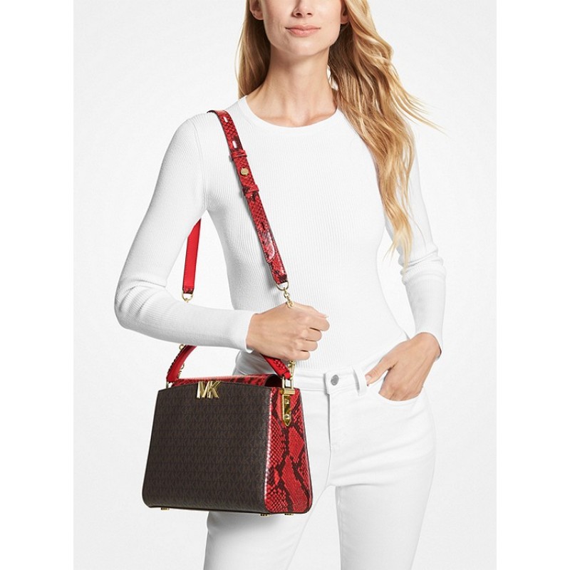 Karlie Medium Logo and Embossed Leather Satchel