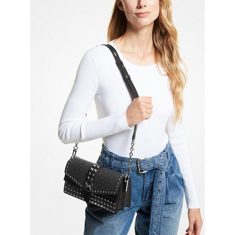 Greenwich Medium Studded Logo Shoulder Bag