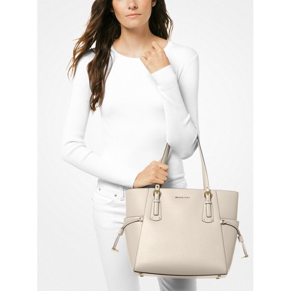 Voyager Small Crossgrain Leather Tote Bag