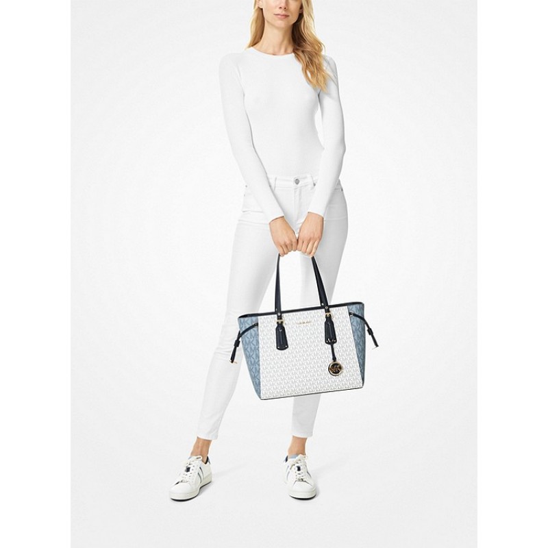 Voyager Medium Color-Block Logo Tote Bag