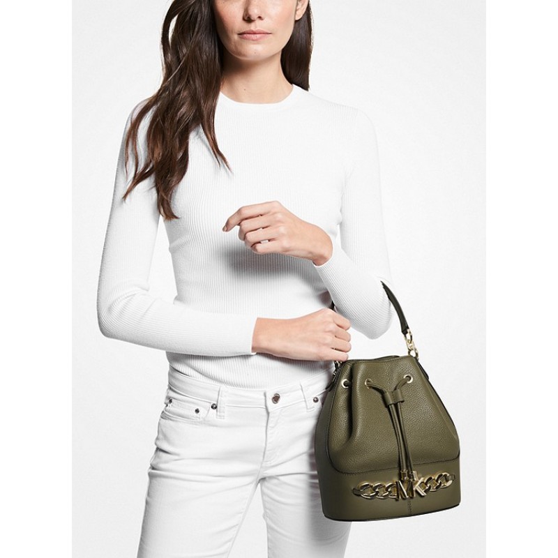 Devon Medium Pebbled Leather Bucket Bag