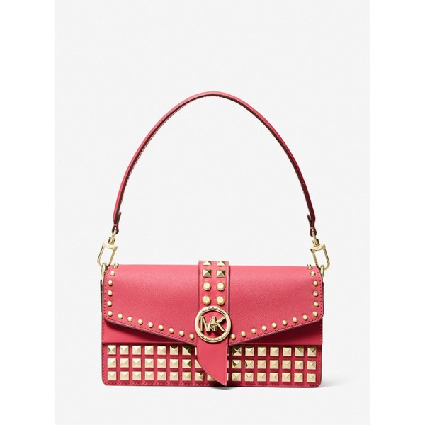 Greenwich Medium Studded Saffiano Leather Shoulder Bag