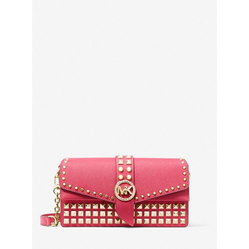 Greenwich Medium Studded Saffiano Leather Shoulder Bag