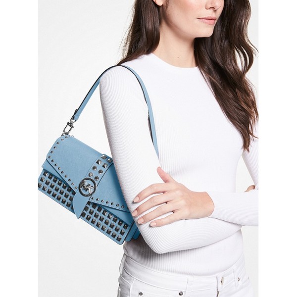 Greenwich Medium Studded Saffiano Leather Shoulder Bag