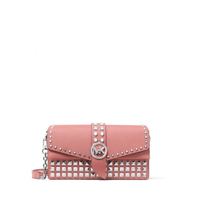 Greenwich Medium Studded Saffiano Leather Shoulder Bag