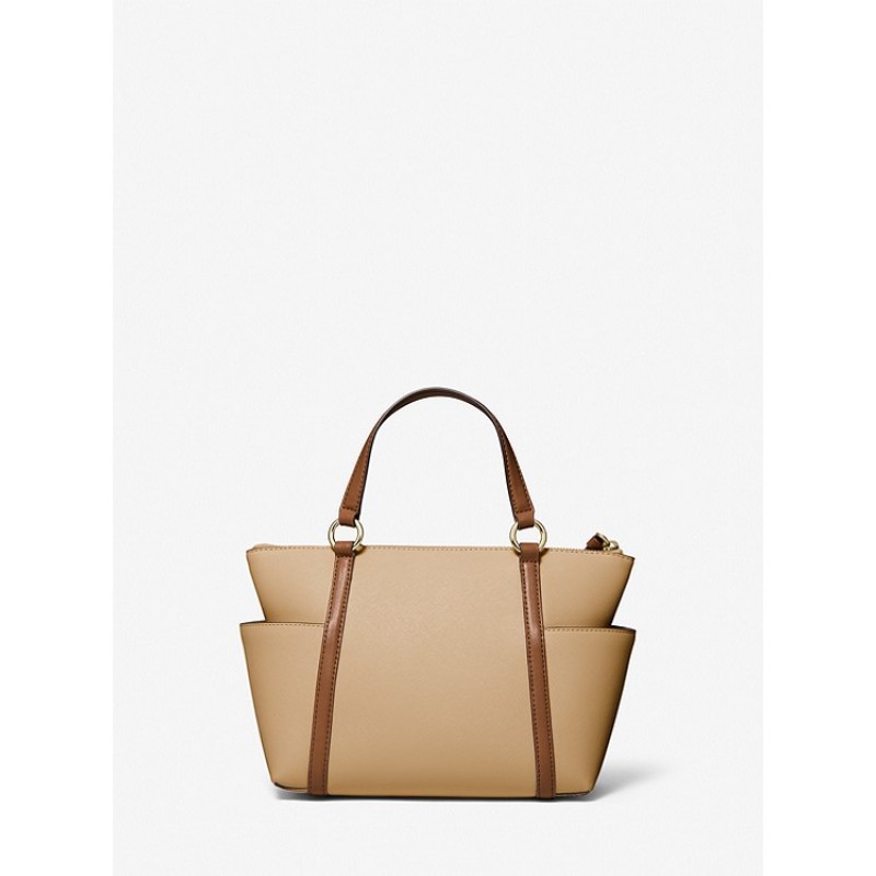 Sullivan Small Two-Tone Saffiano Leather Top-Zip Tote Bag