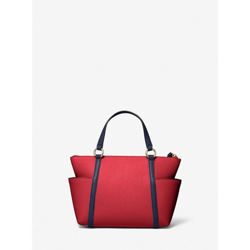 Sullivan Small Two-Tone Saffiano Leather Top-Zip Tote Bag