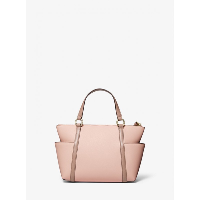 Sullivan Small Two-Tone Saffiano Leather Top-Zip Tote Bag