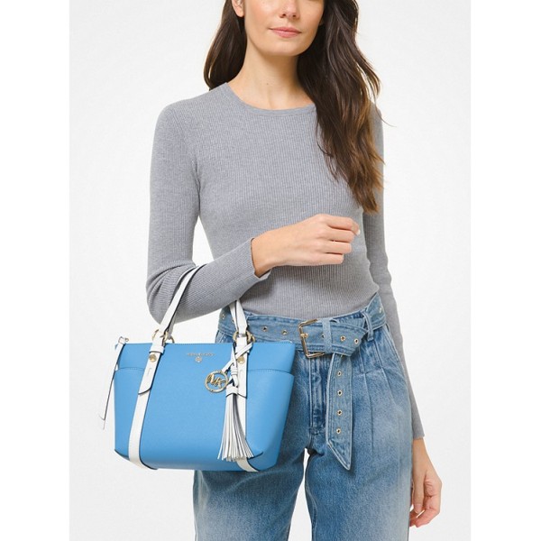 Sullivan Small Two-Tone Saffiano Leather Top-Zip Tote Bag