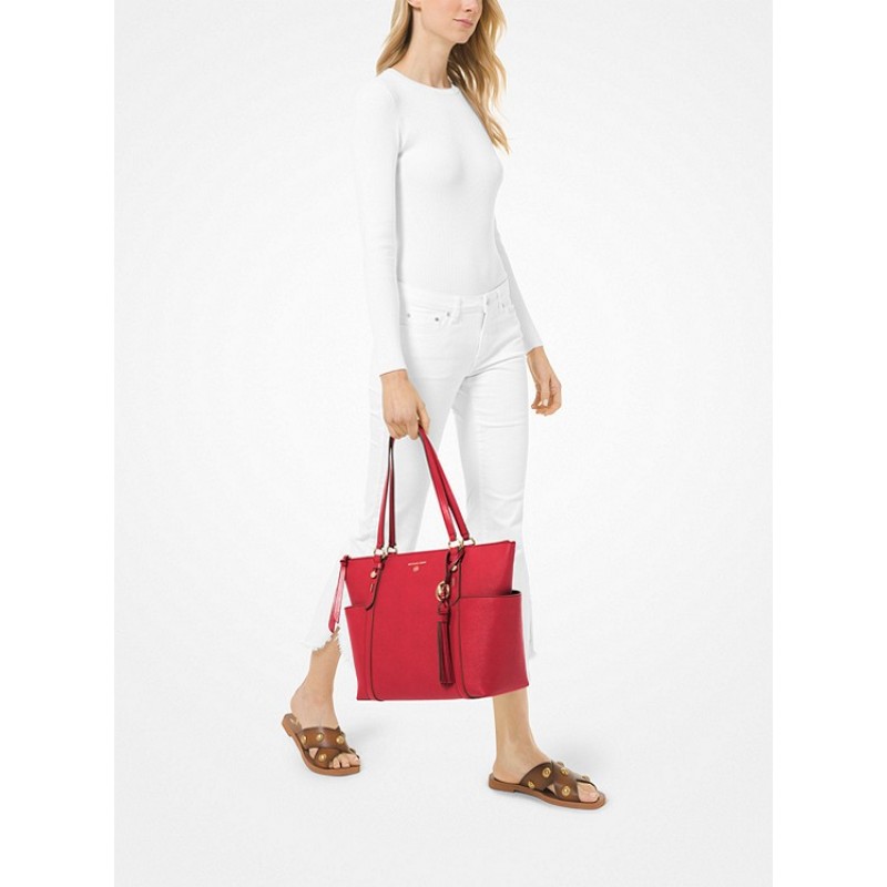 Sullivan Large Saffiano Leather Top-Zip Tote Bag