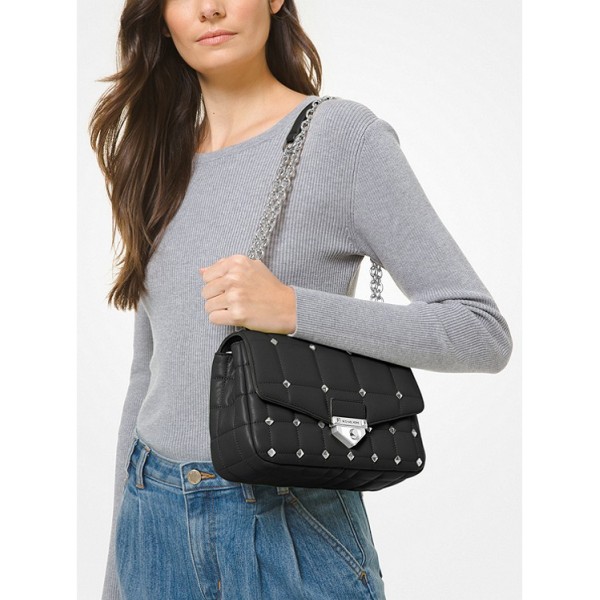 SoHo Large Studded Quilted Leather Shoulder Bag