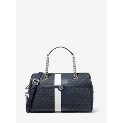 Blaire Medium Logo Stripe Duffel Crossbody Bag