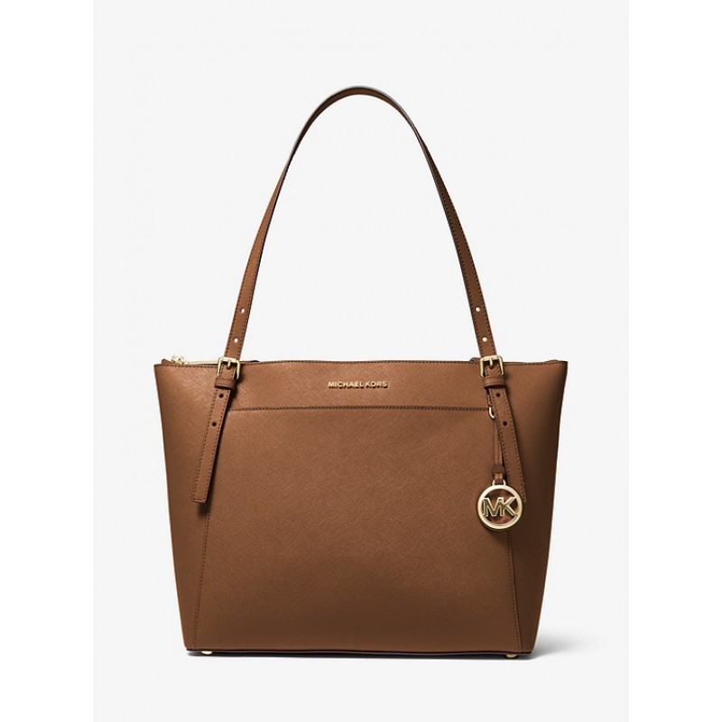 Voyager Large Saffiano Leather Top-Zip Tote Bag