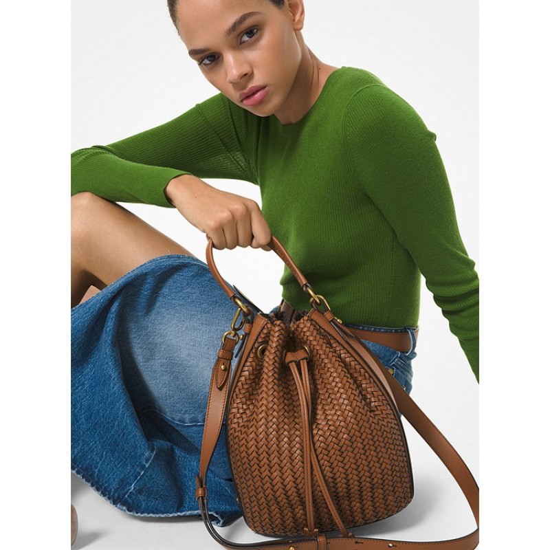 Carole Hand-Woven Leather Bucket Bag