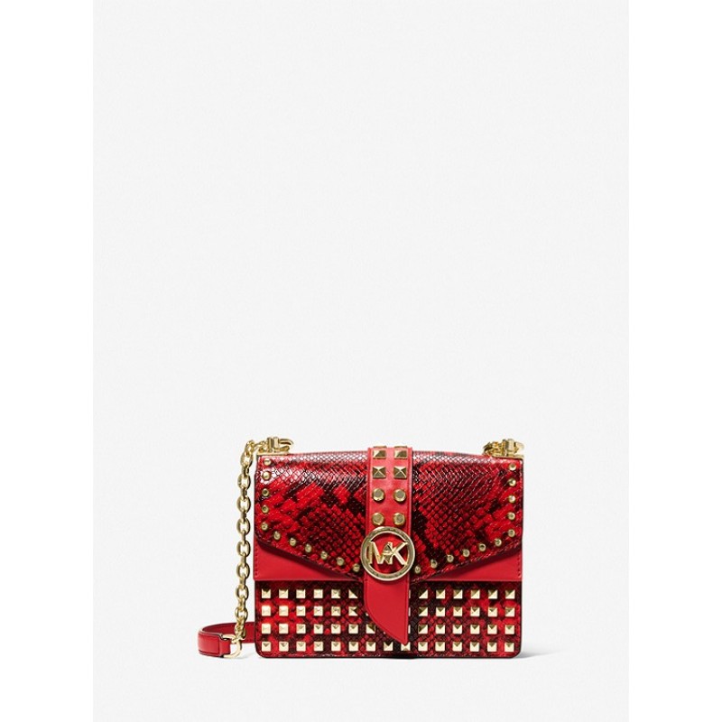 Greenwich Small Studded Snake Embossed Leather Crossbody Bag