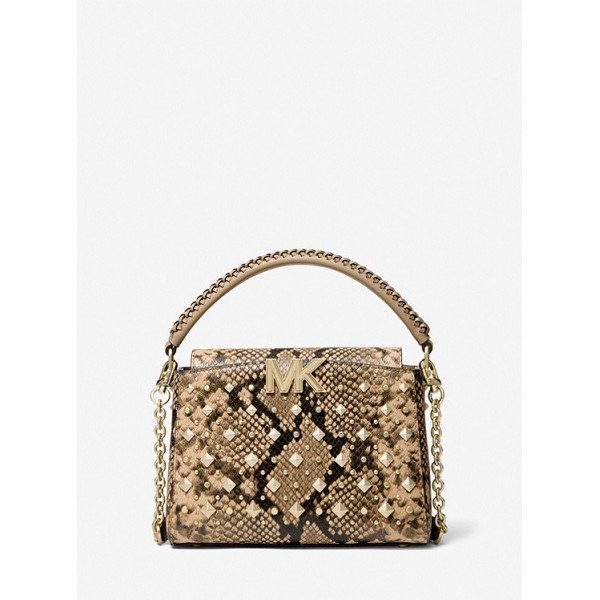 Karlie Small Studded Snake Embossed Leather Crossbody Bag