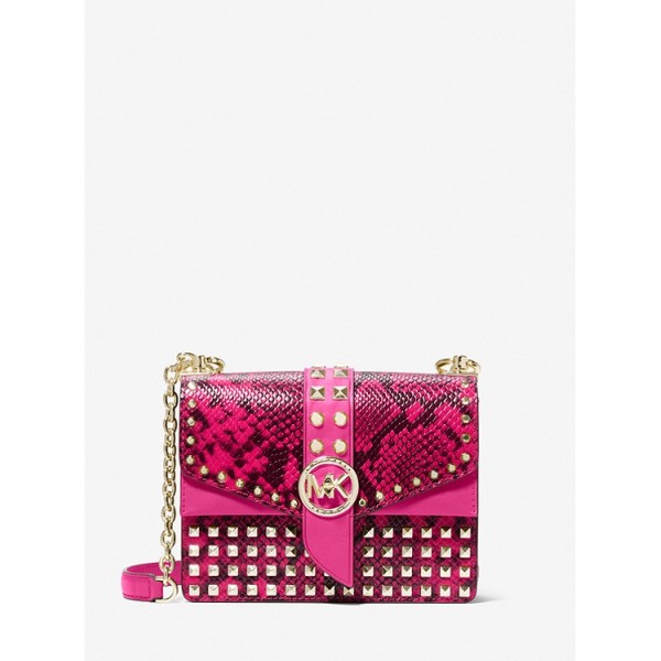 Greenwich Small Studded Snake Embossed Leather Crossbody Bag