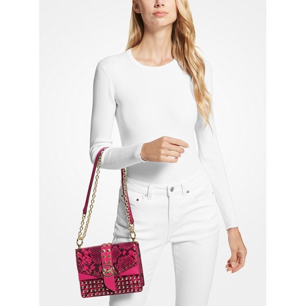 Greenwich Small Studded Snake Embossed Leather Crossbody Bag