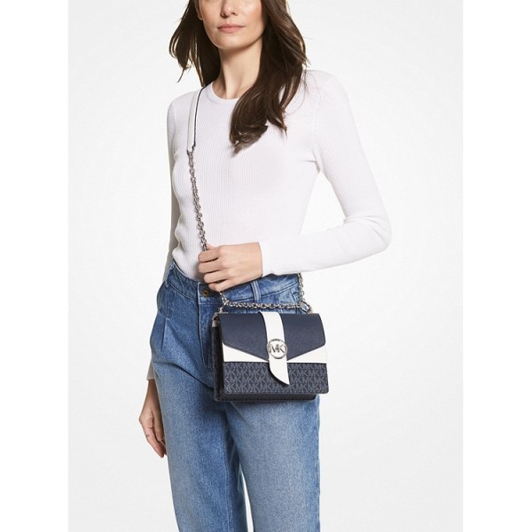 Greenwich Small Two-Tone Logo and Saffiano Leather Crossbody Bag